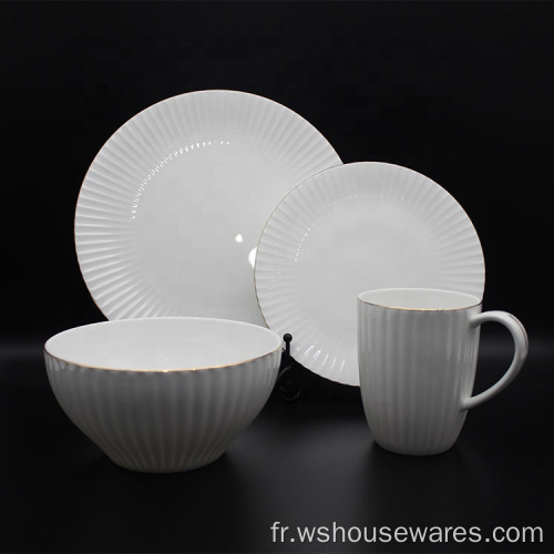 En gros 16pcs incrustation en or blanc fine porcelaine